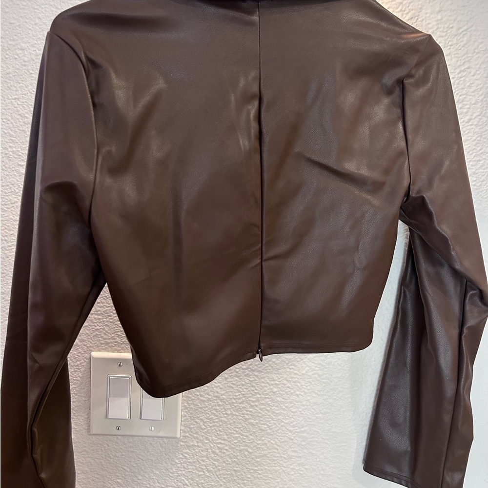 Brown Faux Leather Cropped Top - Picture 3 of 6